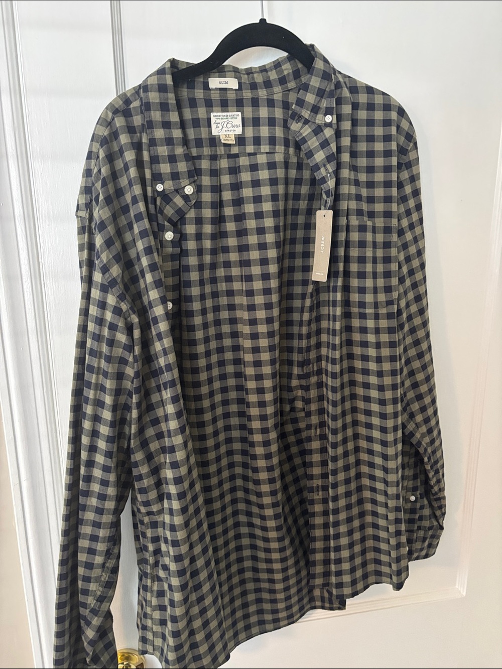 J. Crew Olive and Navy Gingham Button-Down Shirt